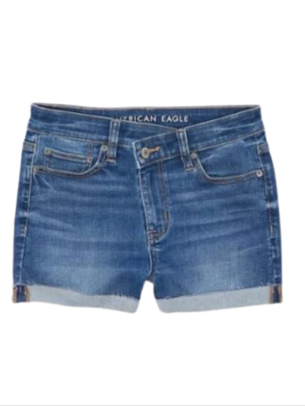 American Eagle Curvy Hi-rise Shortie Medium Blue Roll-Cuff Denim Shorts Sz 14